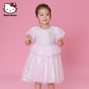 Hello Kitty童装女童夏款短袖连衣裙网纱洋装公主裙子