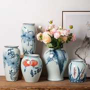 手绘青花瓷花瓶花器花盆，中式水培禅意摆件复古陶瓷，仿古插花
