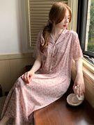 特大码300斤衬衫领睡裙女夏季冰丝短袖薄款粉色甜美蕾丝开衫睡衣
