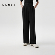 lancy朗姿2024春季黑色，醋酸直筒阔腿裤显瘦垂感西装裤女通勤