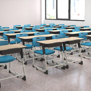 中小学生课桌椅可升降单人双人组合培训班，梯形桌学校六边形培训桌