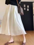 白色半身裙女士2023夏季法式高腰中长款气质垂感纱裙a字伞裙