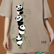 熊猫图案t恤女短袖2023宽松上衣小个子，t恤纯棉半袖圆领印花