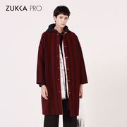 zukkapro卓卡女装秋冬时尚条纹，修身显瘦外套，中长款圆领毛呢大衣