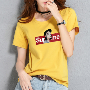 夏季黄色圆领女打底衫休闲优雅修身显瘦学生短袖T恤可爱女孩