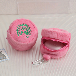 少女韩版毛绒零钱包刺绣粉色耳机包学生(包学生)圆形，挂件钥匙扣包蛋糕(包蛋糕)包