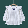 女童小飞袖t恤3-7岁穿长袖衫，纯棉薄花边，蝴蝶结罩衣夏季防晒衫a类