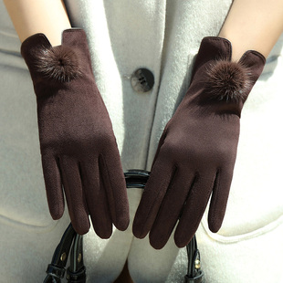 手套女冬季时尚韩版秋冬加绒保暖手套开车骑行户外触屏麂皮绒手套