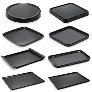 黑色日式密胺托盘长方形创意塑料盘子烧烤店寿司盘子摆盘餐具商用