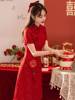 新中式酒红色旗袍连衣裙女夏季改良小个子新娘敬酒服结婚礼服裙子
