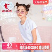 中国乔丹短袖t恤女2024夏季圆领休闲上衣女士，运动短t宽松棉t