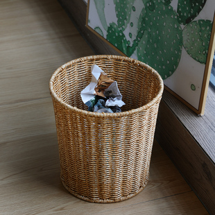 北欧客厅家用卧室垃圾桶仿藤编织分类垃圾篓厕所卫生间无盖垃圾筒