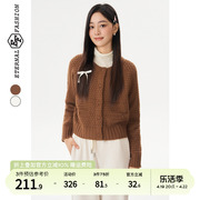 EF复古菠萝纹针织开衫2024春季小众休闲百搭小个子短款毛衣外套女