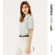 鳄鱼雪纺衬衫女短袖夏季韩版休闲百搭上衣，修身显瘦设计感ol风衬衣