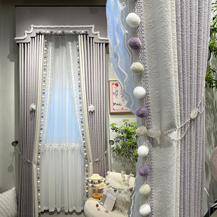 高档加厚提花紫色雪尼尔窗帘，法式浪漫卧室，遮光窗帘窗纱定制