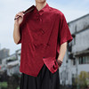 大红色唐装短袖衬衫男夏季冰丝，凉感不规则改良汉服中国风休闲衬衣