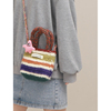 毛线针织斜挎小包包，女2023彩虹色，复古出街手提包百搭托特小包
