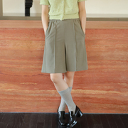 StudioFun设计感松紧腰短裤女夏季灰色绿色五分宽松直筒阔腿中裤