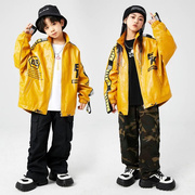 儿童街舞潮服hiphop嘻哈男童皮衣外套演出套装少儿架子鼓表演服装