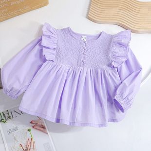 巴拉巴柆韩系童装女童纯色衬衫长袖2023儿童娃娃衫衬衣女宝宝