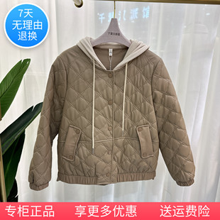 3Q7268时尚皮棉服女短款PU皮格子连帽保暖2023冬季