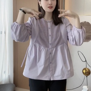 韩版针织拼接衬衫女2024年春夏季时尚，洋气圆领开衫叠穿长袖潮