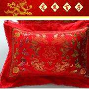 婚庆中国大陆枕用龙凤，百子鸳鸯单人枕套一对结婚红绸缎枕头套