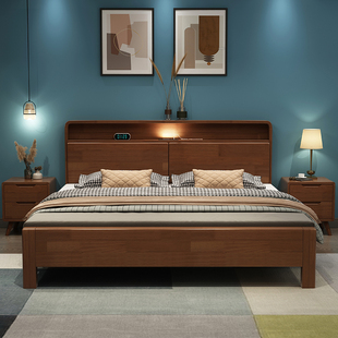 1.8米双人床主卧婚床单人床，北欧实木床软床，现代简约高箱靠储物1.5