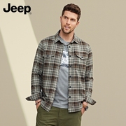 jeep男士长袖衬衫2023秋冬装吉普上衣大码加绒加厚休闲格子衬衣