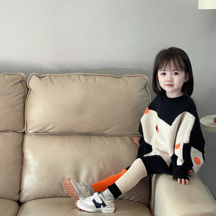 女童加厚袋鼠毛衣2022秋冬韩版儿童女宝宽松卡通装套头毛线衫
