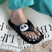 卡通可爱格子熊猫EVA软底人字拖女夏季度假外穿防滑夹脚沙滩鞋ins