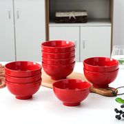 红色纯红碗陶瓷家用婚庆红釉下彩喜庆餐具饭碗中式回礼陪嫁红碗