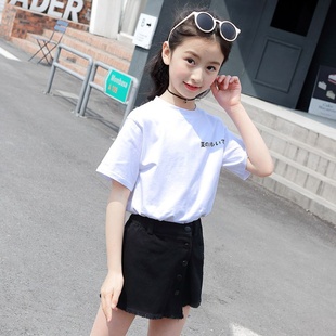 女童夏装202h0套装韩版中大儿童洋气时尚女孩牛仔短热裤两件