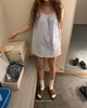 Exclusive type韩国简约蕾丝边口袋小蝴蝶结少女减龄中长款背心衫