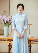 藏月中国风，复古凤凰刺绣连衣裙，修身显瘦夏季f13155240