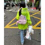 荧光绿刺绣卫衣女2023秋冬美式连帽加绒加厚oversize外套