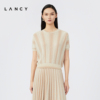 LANCY/朗姿2023夏季针织套头衫女条纹短款短袖高级感修身上衣