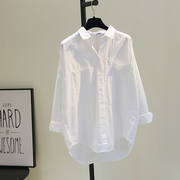 大码白衬衫女夏装设计感小众长袖上衣韩系胖MM200斤宽松打底衫