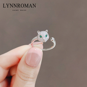 lynnroman小众设计猫咪戒指时尚，个性开口戒2023潮高级感指环