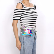 欧美时尚透明腰包PVC卡通少女运动腰包女士单肩斜跨防水包包