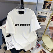 夏季纯棉原宿短袖慵懒小众潮流设计显瘦白圆领宽松T恤男女潮