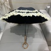 美貌的lolita洋伞荷叶花边，手动长柄伞黑胶，遮阳伞超强防晒竹节手柄