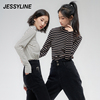 杰茜莱半高领百搭条纹打底T恤女装时尚百搭上衣潮 jessyline