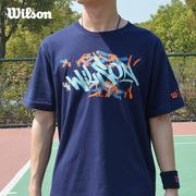 Wilson威尔胜男款短袖T恤 白色黑色时尚有无领网球篮球T恤POLO衫