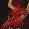 红色蕾丝新娘花朵短款婚纱，礼服手套影楼，拍照配饰用道具礼仪森系款