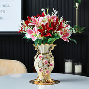 高档欧式插花花瓶陶瓷摆件酒柜，客厅电视柜装饰桌面假花仿真花花束