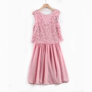 z0欧美外贸大牌蕾丝粉色，高腰个性气质，品质吊带雪纺夏季连衣裙
