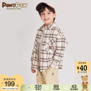 pawinpaw卡通小熊童装，24年春季男童纯棉，格纹印花休闲长袖衬衫