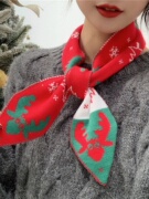 冬季针织圣诞绿色红色围巾女针织，长条领巾小鹿短款毛线小围脖保暖