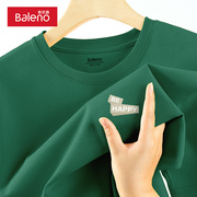 班尼路简约字母短袖男款，重磅纯棉夏季宽松绿色t恤衫男士圆领半袖